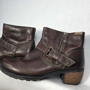 PIKOLINOS Women's 40 Harness Buckle Detail Side Zip Brown Leather Ankle Boots